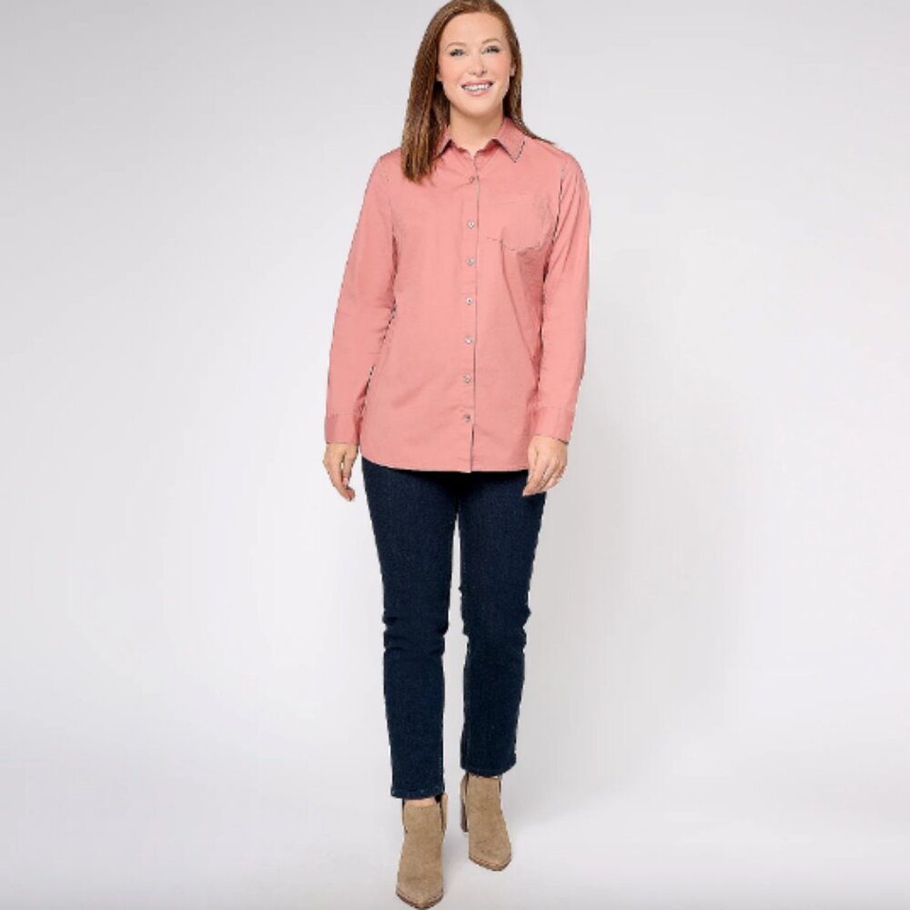 Denim & Co. Signature Poplin Button Down Shirt , Sz XS a611687